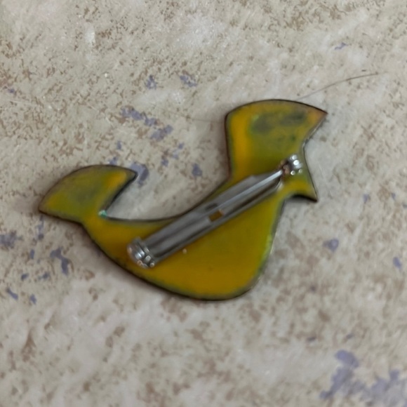 Vintage Enamel on Copper Pin Aztec Bird 1960s - Picture 3 of 5